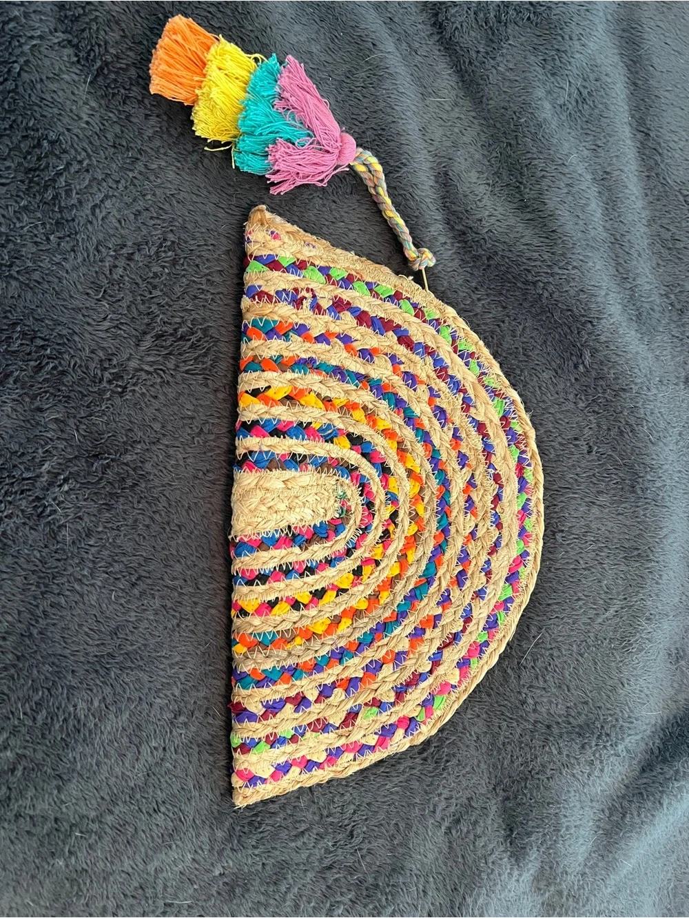 Shiraleah Natural Jute Clutch with Multicolor Tassel